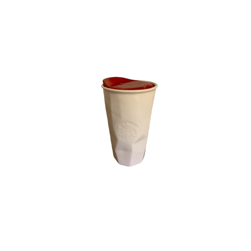 Starbucks White and Red Ceramic Geometric To Go Mug